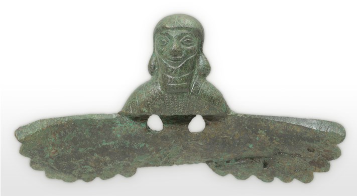 Cauldron handle with wings and figure
