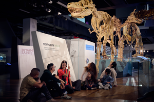 Children taking a tour of Dinosaur Walk.