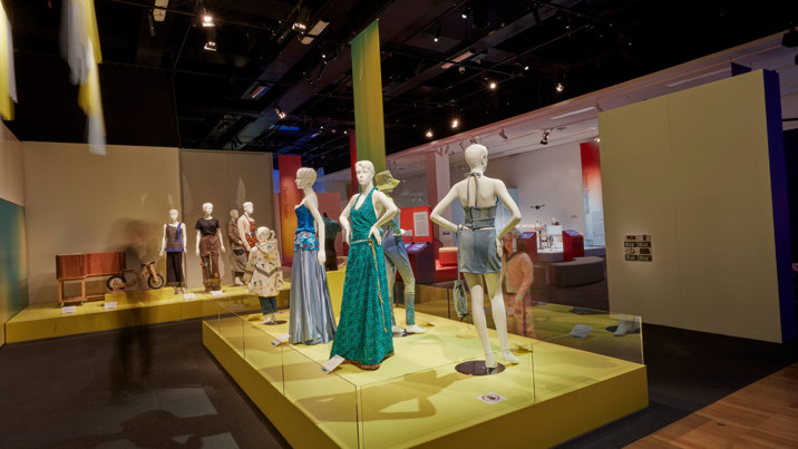 Display of manequins wearing students fashion designs for Top Designs 2025.