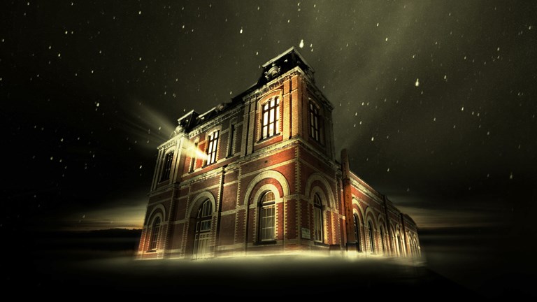 Illustration of the Pumping Station with light illuminating from the building