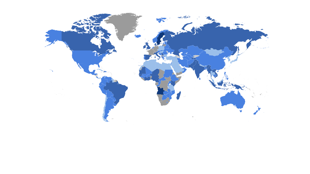 A world map with coloured sections showing pertussis cases in 1990