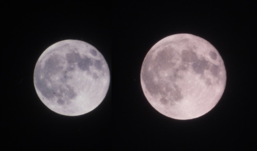 Two full moons, one at apogee on left and perigee at right