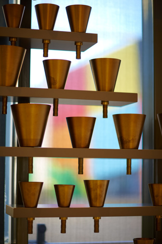 Close up image of the Tower of Bells installation at Melbourne Museum
