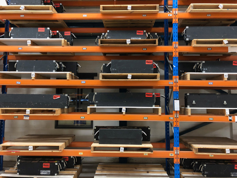 Many black boxes in a storage facility