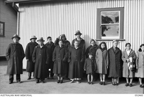 Japanese internees lined up for a dental parade, Tatura Camp 4, 1943