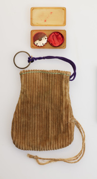 Hanko name seal and wax set and storage pouch, 1890s