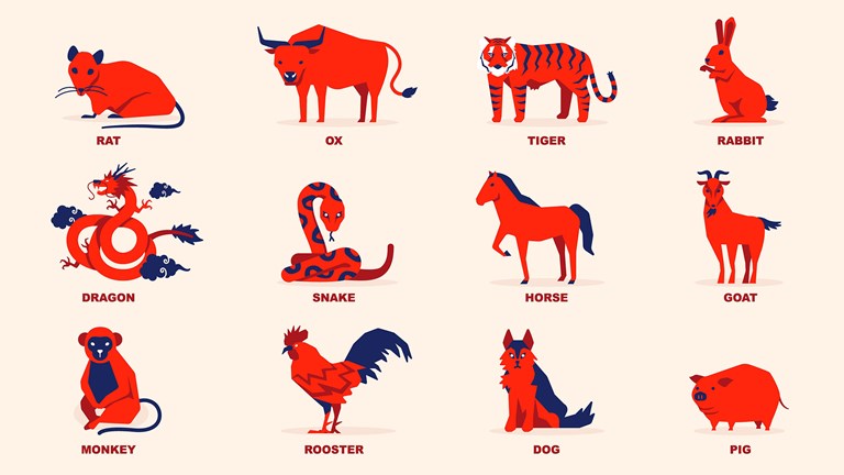 12 cartoon animals of the Chinese Zodiac