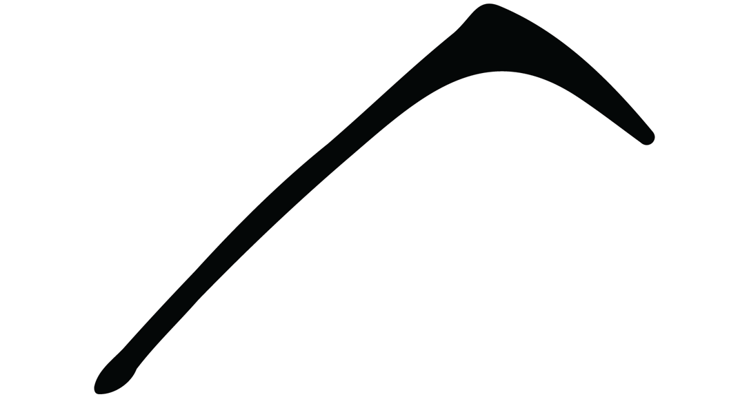 Silhouette of a hunting boomerang with one side shorter than the other, creating the shape of a big L. 