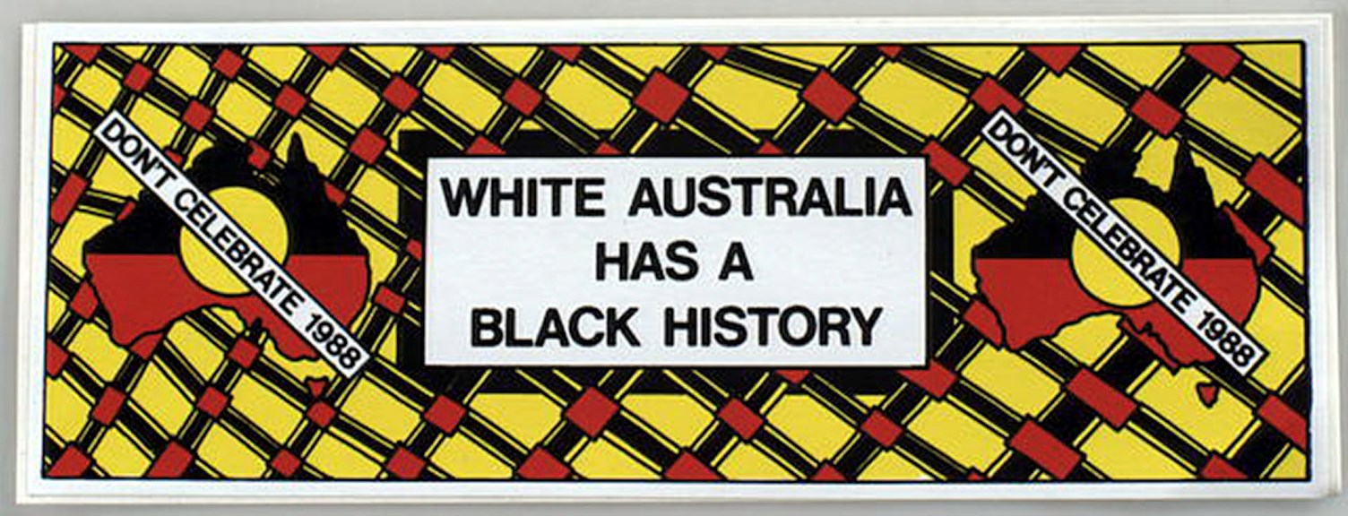 Stickers showing both celebration and protest perspectives on the Bicentenary in 1988. 