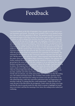 This folio pages documents the feedback Ella Hennessey received via Google Form which included a link to her finished animation. The page outlines responses to Ella’s final Media Film work ‘Bloom’.