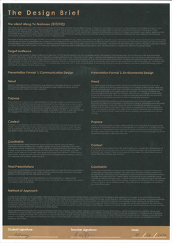 This folio page demonstrates the Tiffany Vuong’s design brief. The brief outlines the client, target audience, purpose, context, constraints, and expectations.