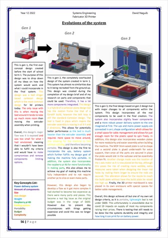 This folio page details David Naguib’s evolutions of his system ‘Fabricator 3D Printer’.