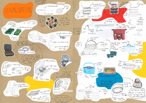 These folio pages demonstrate multiple visualisation drawings for Ivana Donnan’s design concept.