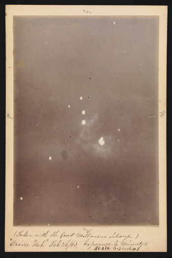 Silver gelatin photograph on paper, of the Orion Nebula, taken by Joseph Turner with the Great Melbourne Telescope, 26 February 1883