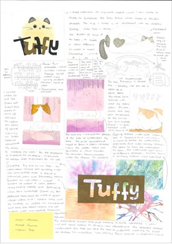 This folio page depicts Meishan Guo’s development of ideas for her Visual Communication Design presentation ‘Tuffy’. The page includes a range of design elements and design principles that Meishan has used to refine her design concepts relevant to the brief.