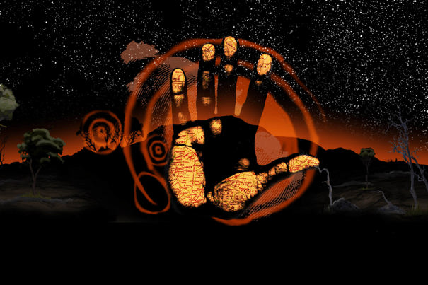 hand overlaid on a night sky illustration