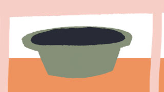 An illustration of a sanitary pan, or toilet pan, which looks very much like a bowl, but people go to the toilet in it.