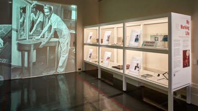  View of My Working Life pop-up display in 'Identity: Yours Mine Ours' exhibition in Immigration Museum