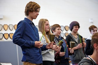 Students playing the Federation Handbells