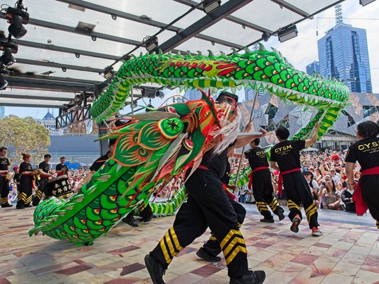 The Chinese Youth Society of Melbourne performing a dragon dance.