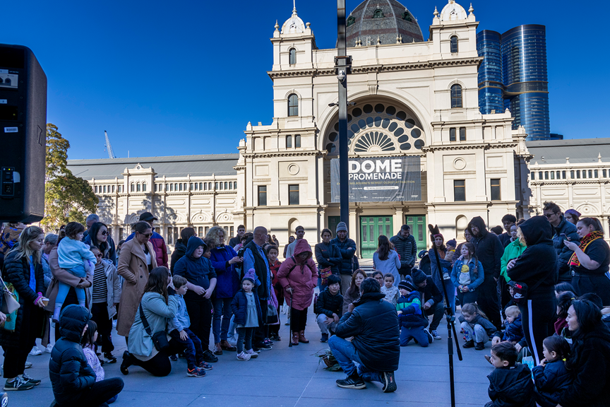 Smoking Ceremony during the NAIDOC Week Family Day event held at Melbourne Museum, on the plaza by the entrance.