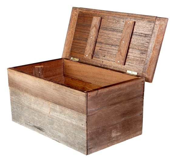 An old wooden box with an open lid