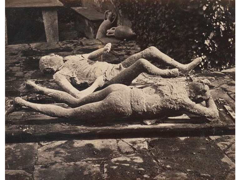 Two plaster casts of bodies found buried at Pompeii