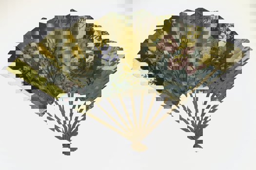 Gold fan paint with Japanese motifs