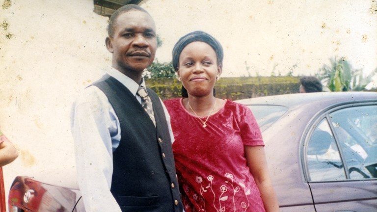 Nickel and Gertrude Mundabi outside church in Cameroon.