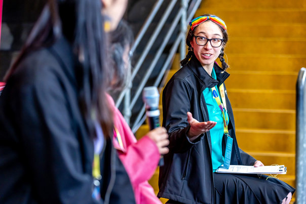Women talking about STEM careers in the Scienceworks amphitheatre during Science is a Superpower festival at Scienceworks.