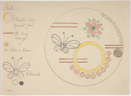 Cake Design - Karl Muffler, Butterfly & Flower, 1930s-1950s