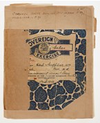 Paper exercise book, with partial brown paper covering. Cover states, 'Karl Muffler, 2014… 10A, Internment Camp, Tatura, Austr,, 1942'. It includes mainly a variety of cakes and lists of ingredients, a few with brief preparation instructions.