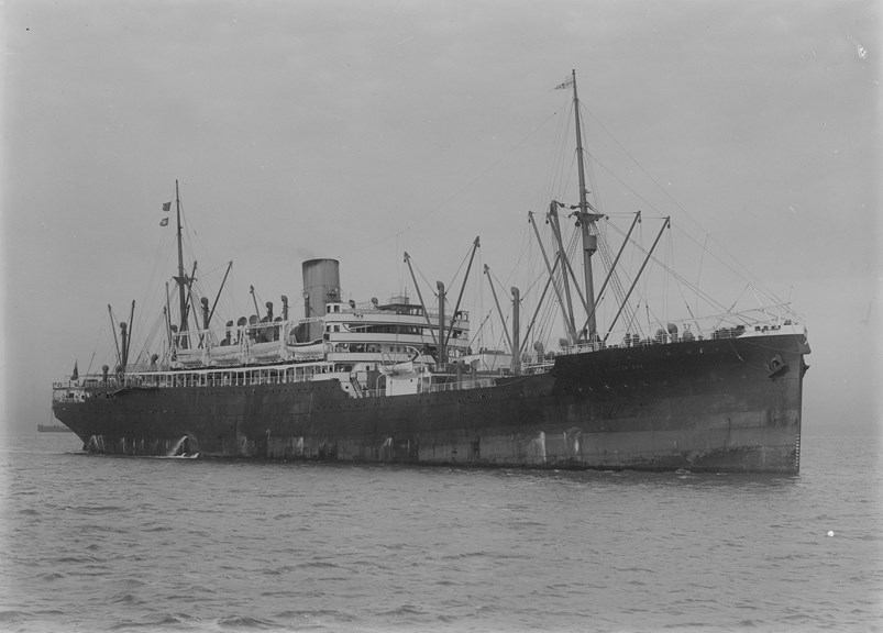 Commonwealth Government Line, T.S.S. Jervis Bay passenger ship bringing people to Australia ca. 1900 - ca. 1954.