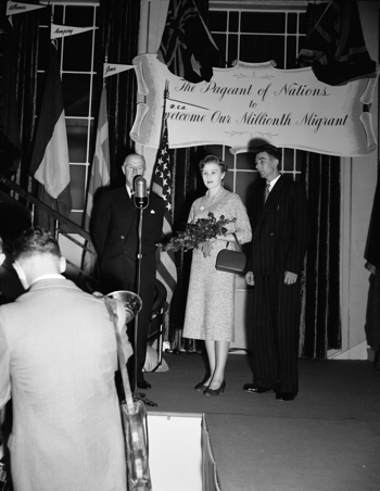 Barbara Porritt from Britain is Australia's one millionth migrant, 1955.
