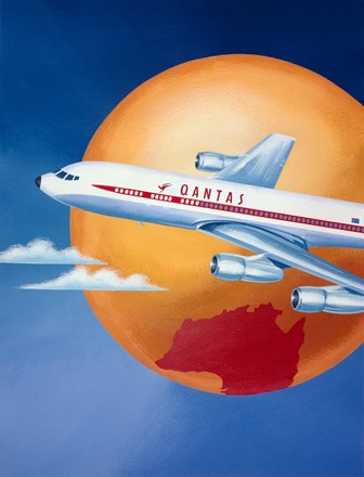 1960s Qantas Boeing 707 Jetliner, illustrated by Bill Wood