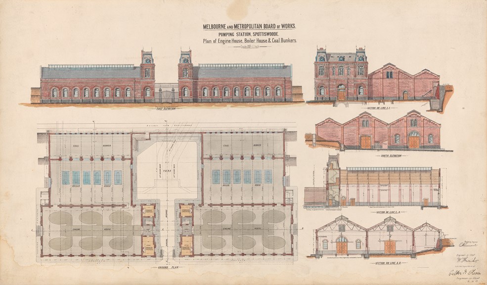 Architectural drawing of the Melbourne & Metropolitan Board of Works sewerage pumping station at Spotswood