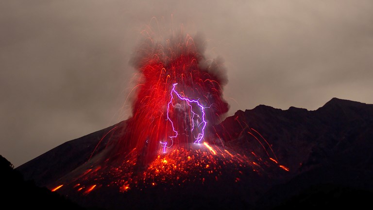 Eruption of Sakurajima volcano on the Japanese island of Kyushu in 2013