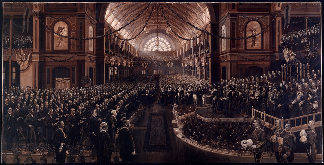 Charles Nuttall (1872 - 1934), The Opening of Federal Parliament, 1901, duotone on canvas. 