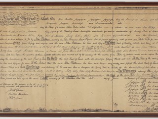 Framed print of the Batman Deed, dated 1835. This is a printed copy of the Batman Deed, made in 1966 from the 'original' once held by Dame Mabel Brookes and now held by the National Museum of Australia.