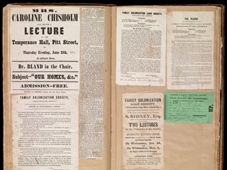 Scrapbook of newspapers and other flyers compiled by Caroline Chisholm, circa 1844-1861.