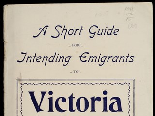 Small cream coloured booklet, 16 pages with soft cover. Front cover features title and 'Advance Australia' coat of arms. The back cover advertises the Closer Settlement Scheme in Victoria.