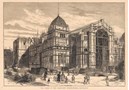 Engraving entitled "The Works at the Melbourne International Exhibition" showing the Royal Exhibition Building under construction, circa 1879