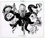 Propagandistic illustration entitled "The Mongolian Octopus - His Grip on Australia", from The Bulletin (Sydney), 21 Aug 1886
