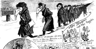 Propagandist cartoon: "More Desirable Colonists", from The Bulletin, 9 May 1891