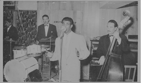 Aboriginal singer Victor Lovett performing with a band at Lake Condah, Victoria, circa 1950-1959.