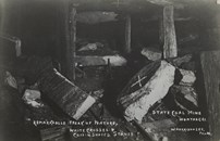 Interior workings of the State Coal Mine at Wonthaggi. The white cross on the roof of the mine shows where the stone with the white cross fell from, killing two men.