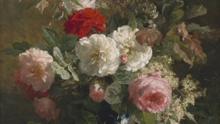 Dutch oil painting - 'Roses', Still Life, by Geraldine Jacoba Van De Sande Bakhuyzen, circa 1880.