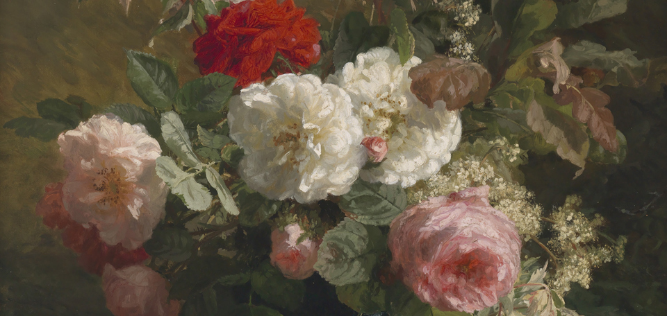 Dutch oil painting - 'Roses', Still Life, by Geraldine Jacoba Van De Sande Bakhuyzen, circa 1880.