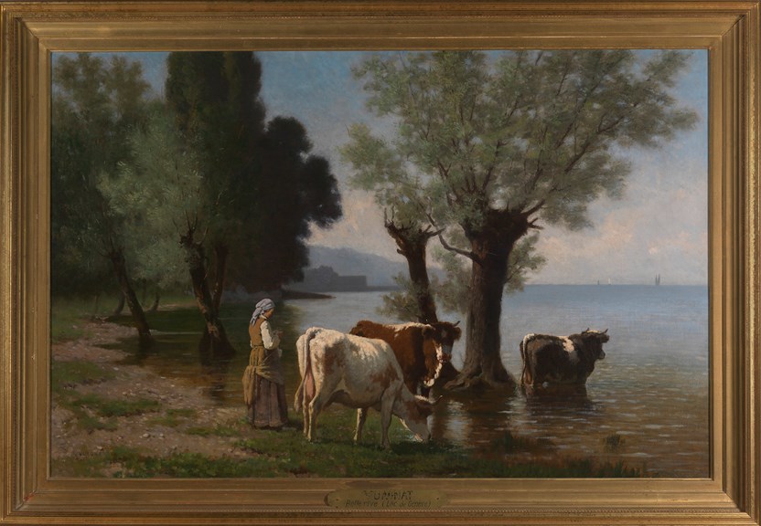 French oil painting entitled 'A Bellerive' (At Bellerive, Lake Geneva), Francois Vuagnat, circa 1880