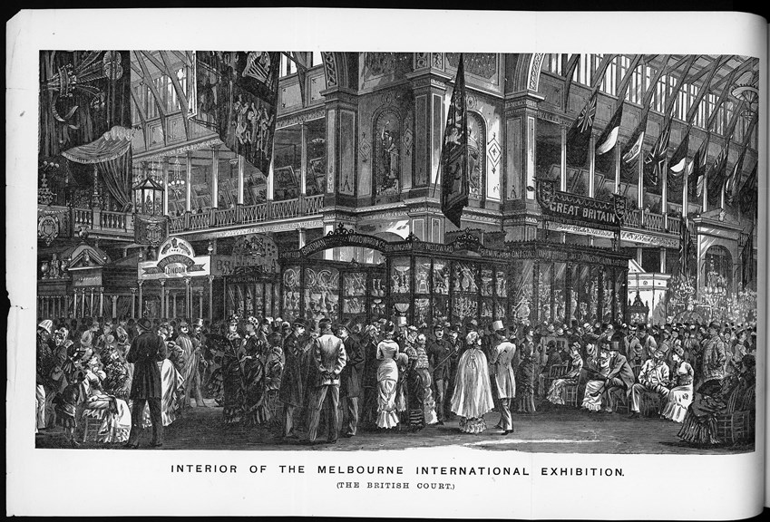 Worlds fair Melbourne 1880-1881 British court as published in Melbourne International Exhibition 1880-81 Official Record, 1882.